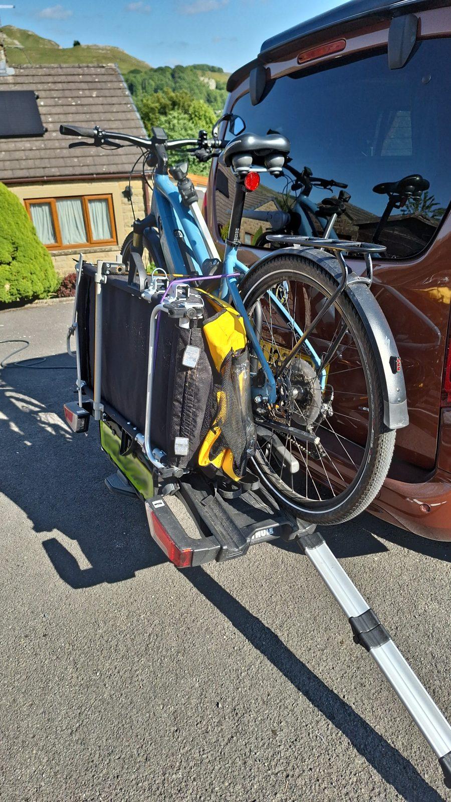 Brompton e-bike with dog trailer attachment on Vikenze III-e