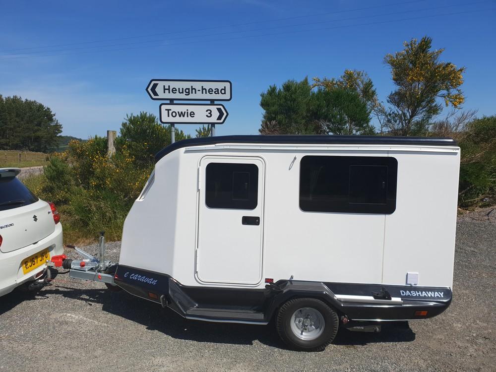 Dashaway at Shetland campsite with Suzuki Swift tow car