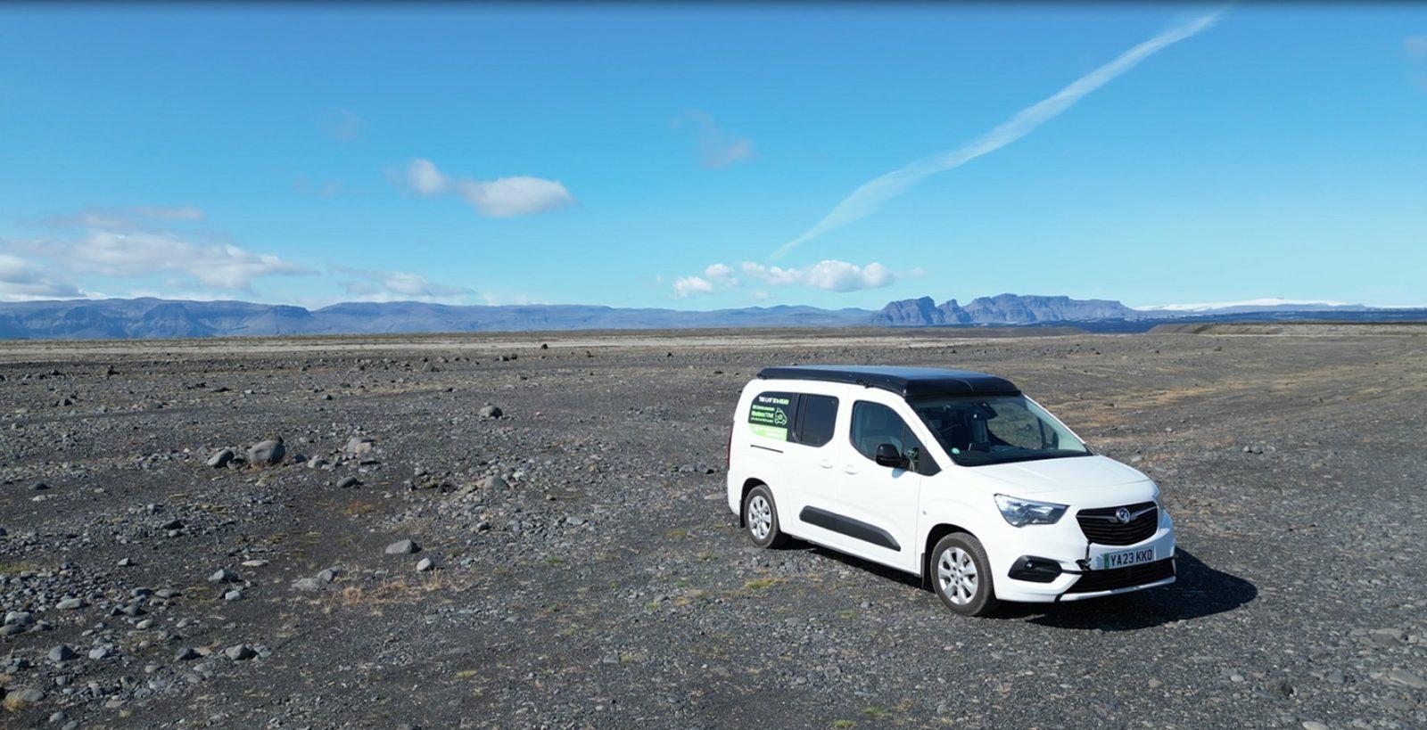 Iceland scenic view with Vikenze III-e XL electric campervan