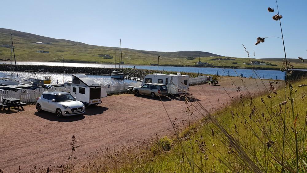 Shetland scenic road with sea views